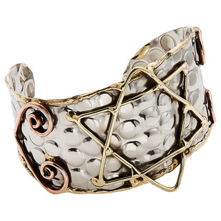 Handcrafted Brass and Copper Star of David Stainless Steel Cuff Bracelet (India)