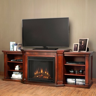 Real Flame Valmont Dark Mahogany 75.5 in. L x 21.5 in. D x 27.7 in. H Entertainment Center Electric Fireplace