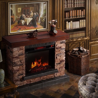 Corvus Stacked Stone Mantel Electric Flame Fireplace with Remote Control