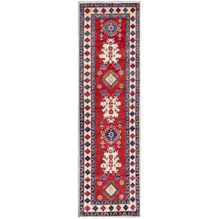 Herat Oriental Afghan Hand-knotted Kazak Red/ Ivory Wool Rug (2'10 x 9'9)