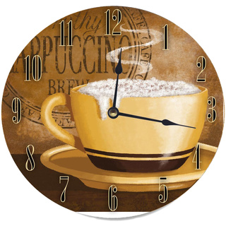 Frothy Cappuccino Round Wood Wall Clock
