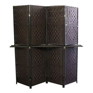 Hand-crafted 4-panel Espresso Brown Paper Straw Weave Screen