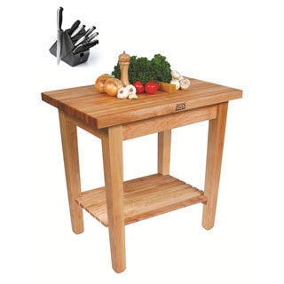 John Boos C01-S Country Butcher Block 24 x 35 x 36 Work Table with Shelf and Henckels 13-piece Knife Block Set