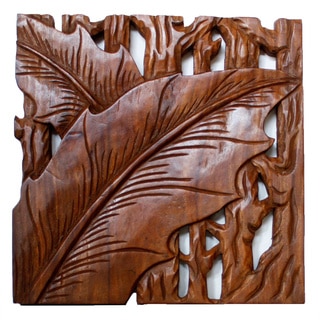 Hand-carved Autumn Leaves 18 x 18 Wall Panel Set , Handmade in Thailand