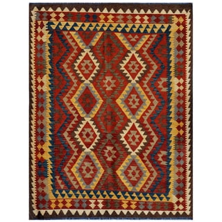 Herat Oriental Afghan Hand-woven Kilim Red/ Gold Wool Rug (5' x 6'5)