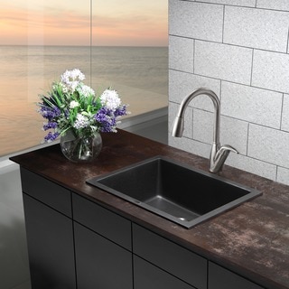 KRAUS 24-inch Dual Mount Single Bowl Granite Kitchen Sink w/ Topmount and Undermount Installation