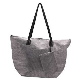 Roberto Amee Silver Woven Straw Tote Bag