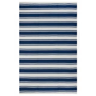 Indo Hand-woven Lucky Turkish Sea Blue/ Bright White Stripe Area Rug (3' x 5')