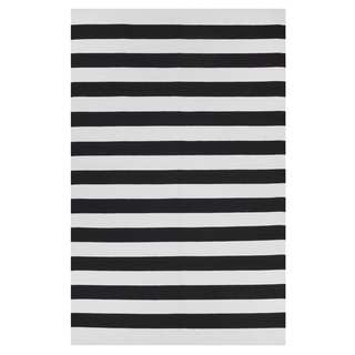 Indo Hand-woven Nantucket Black/ Bright White Flat-weave Stripe Area Rug (3' x 5')