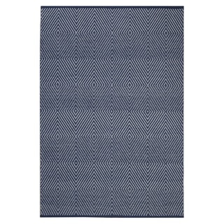 Indo Hand-woven Zen Dark Blue/ Bright White Geometric Flat-weave Area Rug (8' x 10')