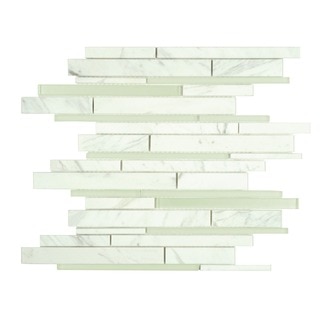 SomerTile 11.75 x 12.25-inch Reflections Grand Piano White Glass and Carrara Marble Mosaic Wall Tile