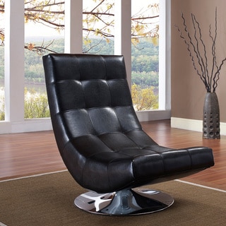 ARMEN LIVING Mario Black Bonded Leather Armless Swivel Club Chair