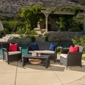 Christopher Knight Home Outdoor Santa Lucia 4-piece Brown Wicker Conversation Set with Cushions