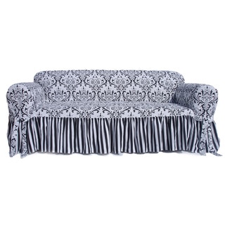 Damask Stripe Ruffled Sofa Slipcover