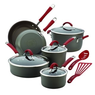 Rachael Ray Cucina Red/ Grey Hard-anodized Nonstick 12-piece Cookware Set
