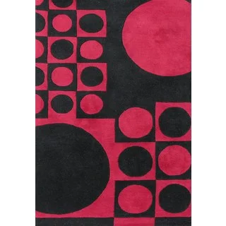 Handmade Circles Black/ Red Wool Rug (5' x 8')