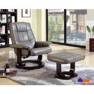 Furniture of America 'Chester' Grey Swivel Lounger Chair with Ottoman