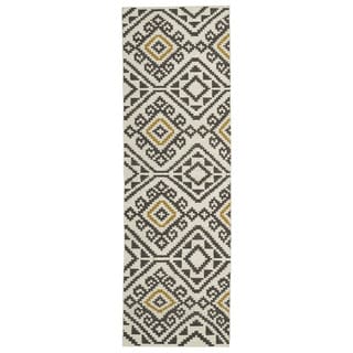 Flatweave TriBeCa Motif Grey Wool Runner Rug (2'6 x 8')