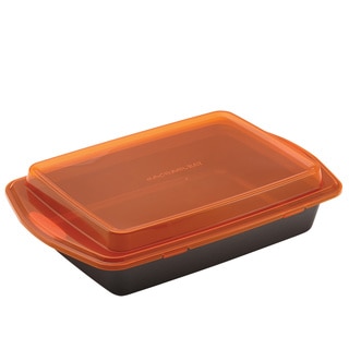 Rachael Ray Nonstick Bakeware 9 x 13-inch Grey with Orange Lid and Handles Covered Cake Pan