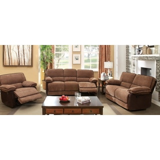 Furniture of America Dark Brown 3-piece Chenille Fabric Loveseat/ Recliner/ Sofa Set