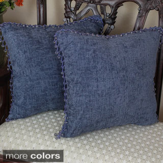 Blazing Needles 18-inch Beaded Solid Chenille Square Throw Pillows (Set of 2)