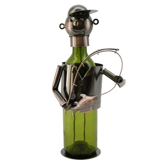 WineBodies Fisherman in Bronze Metal Wine Bottle Holder