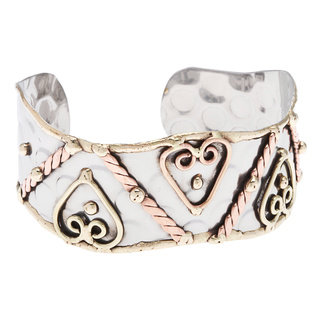 Handmade Stainless Steel Cuff with Hearts (India)