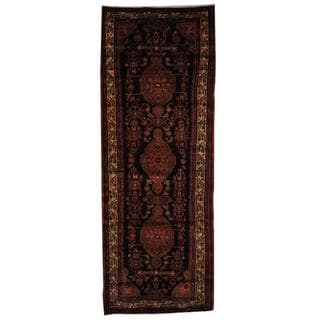 Antique 1970's Persian Hand-knotted Tribal Malayer Hamadan Navy/ Ivory Wool Rug (3'10 x 10'4)