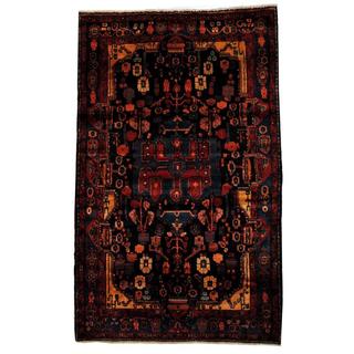 Antique 1980's Persian Hand-knotted Tribal Nahavand Hamadan Navy/ Red Wool Rug (5'2 x 8'5)