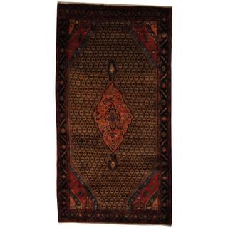 Antique 1970's Persian Hand-knotted Tribal Nahavand Hamadan Brown/ Navy Wool Rug (5' x 9'7)