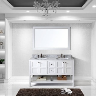 Virtu USA Winterfell 60 inch Double Sink White Vanity with Carrara White Marble Countertop with Backsplash