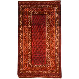 Antique 1960's Persian Hand-knotted Musel Hamadan Red/ Ivory Wool Rug (5' x 9')