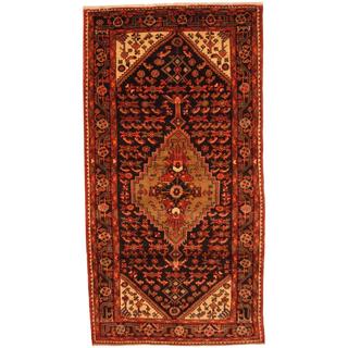Antique 1960's Persian Hand-knotted Malayer Hamadan Navy/ Red Wool Rug (4'9 x 9')