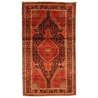 Antique 1960's Persian Hand-knotted Nahavand Hamadan Red/ Black Wool Rug (5'3 x 9'1)