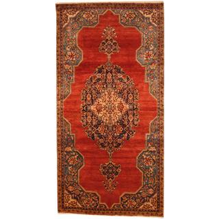 Antique 1970's Persian Hand-knotted Wiss Hamadan Red/ Blue Wool Rug (5' x 9'9)