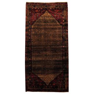Antique 1960's Persian Hand-knotted Tribal Koliae Hamadan Brown/ Navy Wool Rug (4'4 x 9'2)