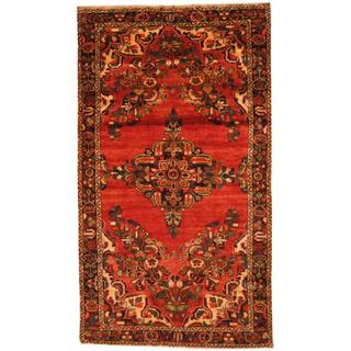 Antique 1970's Persian Hand-knotted Koliae Hamadan Red/ Navy Wool Rug (5' x 8'8)