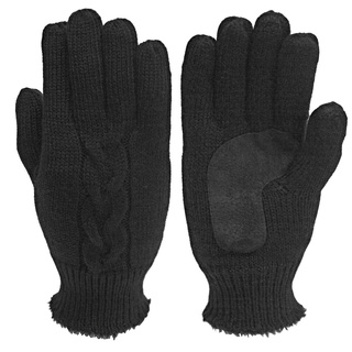 Isotoner Women's Black Suede Palm Cable-knit Gloves