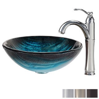 KRAUS Ladon Glass Vessel Sink in Blue with Riviera Faucet
