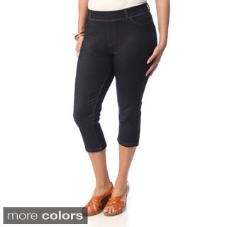 La Cera Women's Plus Size 5-pocket Denim Capri Pants