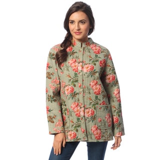 La Cera Women's Sage Reversible Quilted Mandarin Collar Jacket