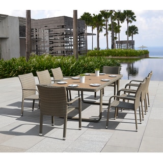 Corvus Ashena Outdoor 9-piece Tan Resin Wicker Dining Set with Poly-wood Accents