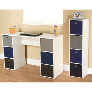 Simple Living Jolie Blue Theme 6-bin Writing Desk with 4-bin Bookcase Set