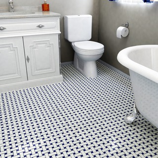 SomerTile 10.5x10.5-inch Victorian Basket Weave White and Cobalt Porcelain Mosaic Floor and Wall Til