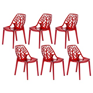 LeisureMod Modern Flora Transparent Red Plastic Dining Chair (Set of 6)