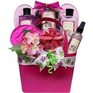 Tickled Pink Sweet Pea Spa Bath and Body Gift Basket Set