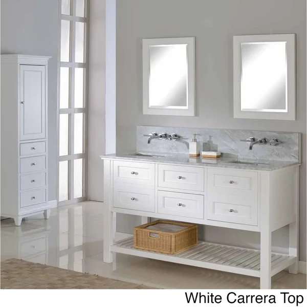 Direct Vanity 60-inch Pearl White Mission Spa Premium Double Vanity Sink Cabinet