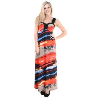 24/7 Comfort Apparel Women's Abstract Stripe Print Sleeveless Maxi Dress