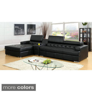 Furniture of America Flori Pneumatic Gas Lift Headrest Bonded Leather Match Sectional with Storage Console