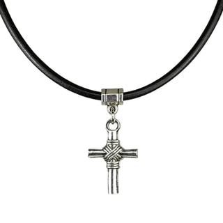 Jewelry by Dawn Pewter Unisex Cross and Greek Leather Necklace